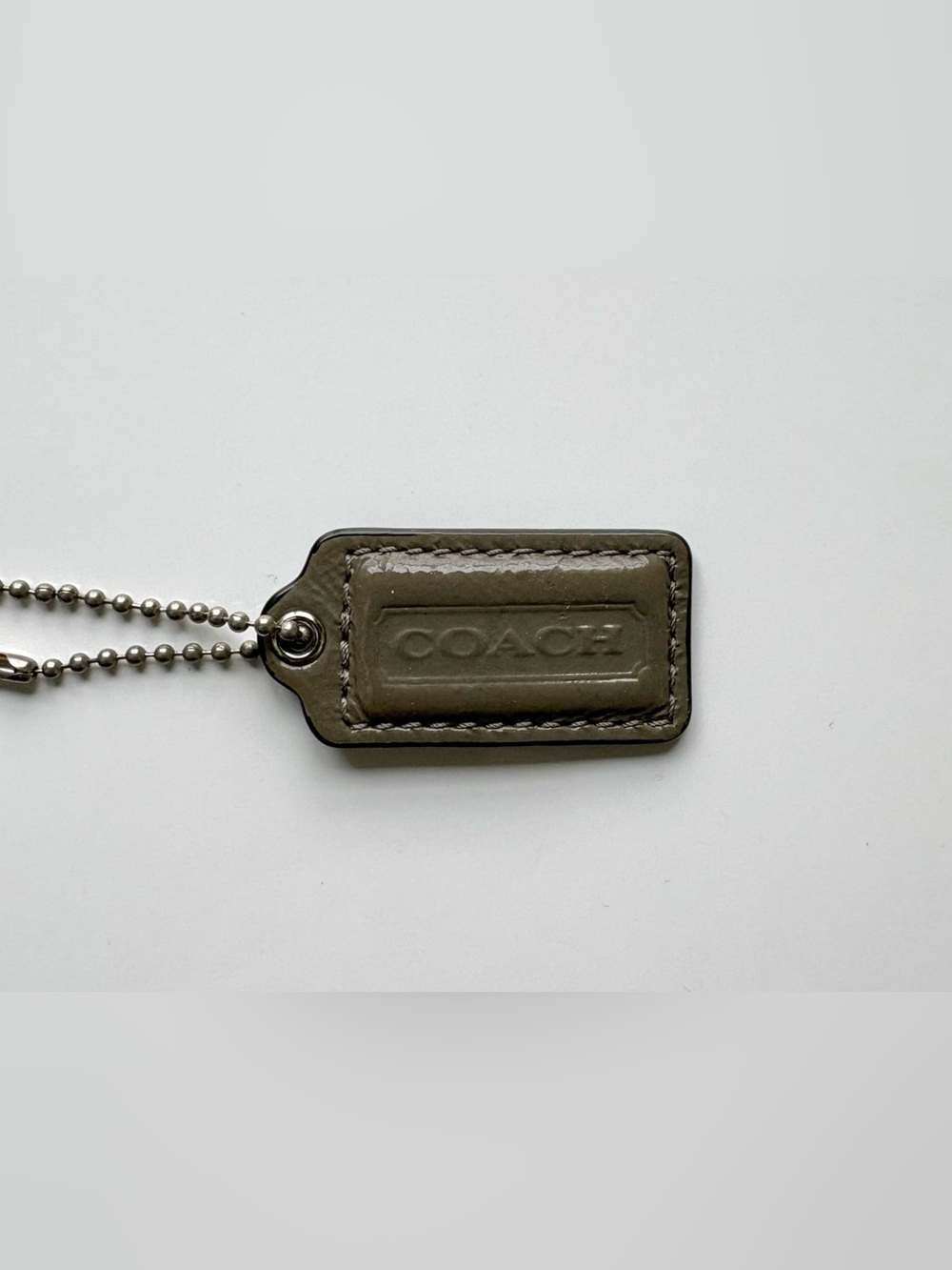 COACH 1.75" Small Olive Green Gray Grey Patent Leather Silver Hang Tag Hangtag